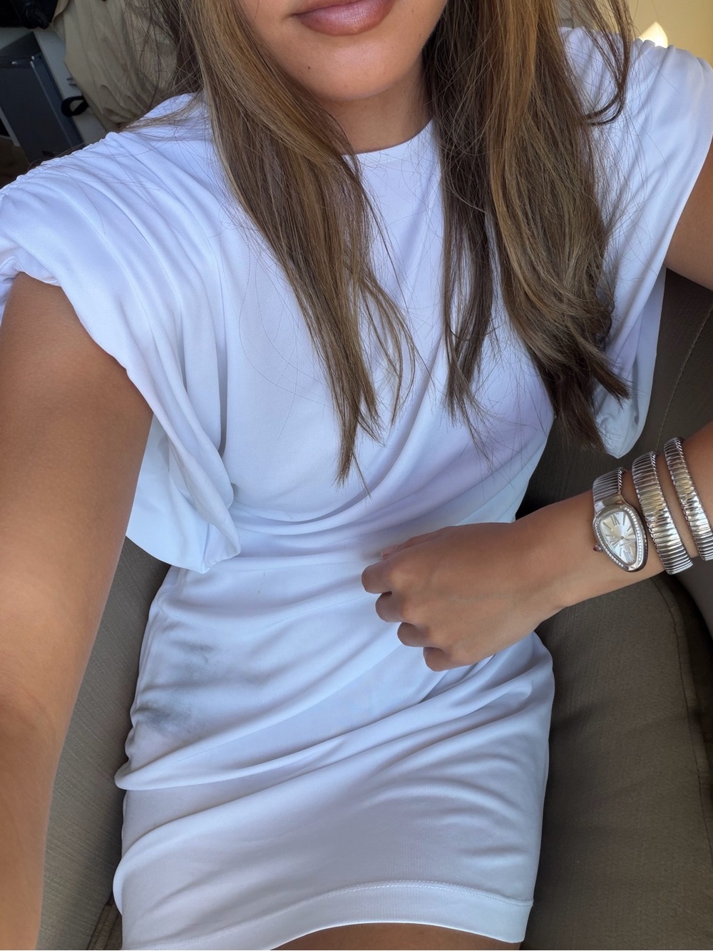 WARDROBE.NYC White Short Sleeve Draped Tunic Top